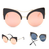 Round Cat Eye Color Mirror Lens Sunglasses