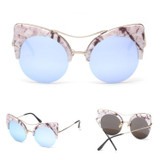 Round Cat Eye Color Mirror Lens Sunglasses