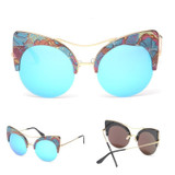 Round Cat Eye Color Mirror Lens Sunglasses