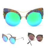 Round Cat Eye Color Mirror Lens Sunglasses