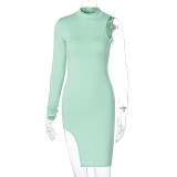 Simenual One Shoulder Long Sleeve Women Bodycon Party Dresses Side Slit Autumn Fashion Sexy Skinny Clubwear Mini Dress Solid Hot