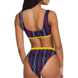 Blue Stripe Yellow Fz High Waist Bikini Set