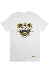 Megastar Nation Mens Classic Black and Gold Shield - White T Shirt