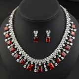 18k White Gold CZ Necklace & Earrings Jewelry Set