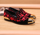 Embroidered Suede Gold Toe Loafers