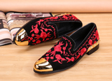Embroidered Suede Gold Toe Loafers