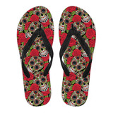 Rose Sugar Skull Flip Flops
