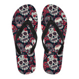 Red & White Sugar Skull Flip Flops