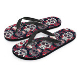 Red & White Sugar Skull Flip Flops