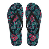Red & Blue Sugar Skull Flip Flops