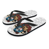 Blue Hair Sugar Skull Flip Flops