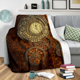 Steampunk Bronze Clock Throw Blanket
