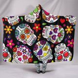 Multi-Colored Sugar Skull Hooded Blanket