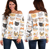 Cat Faces Off Shoulder Hoodie