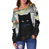 Art Cat Off Shoulder Hoodie