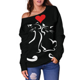 Love Cats II Off Shoulder Hoodie