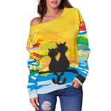 Sunset Cat Off Shoulder Hoodie