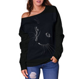 Black Cat Off Shoulder Hoodie