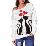 Love Cats Off Shoulder Hoodie