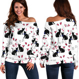 Heart Cats Off Shoulder Hoodie