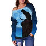 Cat & Moon Off Shoulder Hoodie