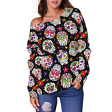 Multi Colored Skull Off Shoulder Hoodie