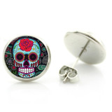 Sugar Skull Glass Stud Earrings