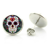 Sugar Skull Glass Stud Earrings