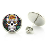 Sugar Skull Glass Stud Earrings
