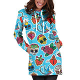 Blue Candle Skull Women's Hoodie Dress