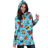 Blue Candle Skull Women's Hoodie Dress