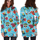 Blue Candle Skull Women's Hoodie Dress
