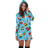 Blue Candle Skull Women's Hoodie Dress