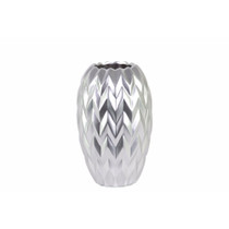 Round Vase Embossed Wave Design and Rounded Bottom- Small- Silver- Benzara