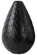 Round Ceramic Vase With Embossed Triangle Design, Matte Black