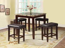 Modish Counter Height Set, Faux Marble & Espresso Brown, 5 Piece Pack