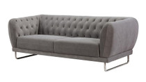 Fabric  Upholstered Wooden Sofa with Tufted Back and Steel Legs, Gray