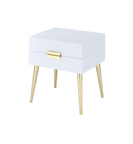 Denvor Square End Table with Drawers, White & Gold