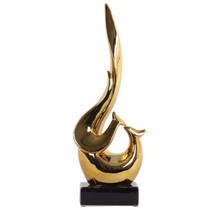 Dazzling Fire Abstract Sculpture on Rectangle Base- Gold- Benzara