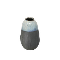 Ceramic Two Toned Vase with Titled Mouth Rim and Bottom, Medium, Blue and Gray
