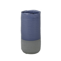 Ceramic Two Toned Vase with Irregular Mouth Rim and Round Bottom, Gray and Blue