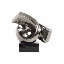 Ceramic Ribbon Abstract Sculpture on Rectangle Base- Silver- Benzara
