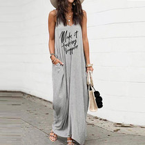 Daily Printed Loose V Neck Maxi Dress