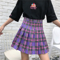 New School Skirts Harajuku Purple Plaid High Waist Pleated Skirt Female Cute Mini Women Skirt Preppy Style Summer Skirt