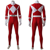 Power Rangers Costume Mighty Morphin Red Ranger Onesies Jumpsuit Zentai Bodysuit Boots Cosplay Adult