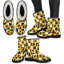 Sunflower Caro Pattern Faux Fur Boots