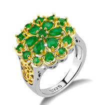 Flower Design  Silver 925 Gemstones Emerald Ring for Women