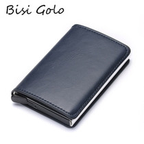 BISI GORO 2020 Credit Card Holder Men And Women Metal RFID Vintage Aluminium Box Crazy Horse PU Leather Fashion Card Wallet