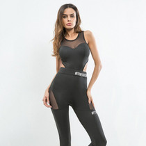 Mesh Push Up Black Yoga Jumpsuit