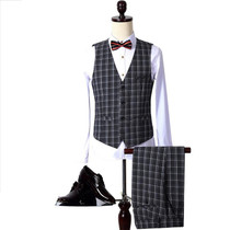 Men's Fashion Dark Grey Plaid 3 Piece Suit Up To 3XL